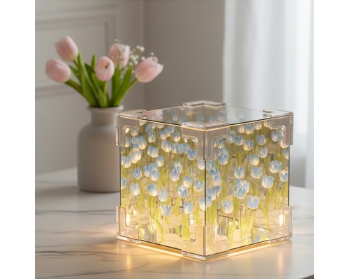 Набор для творчества-светильник "Куб" голубые тюльпаны, в пакете