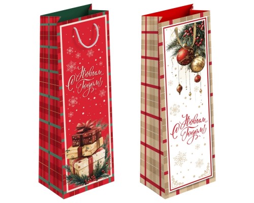 Пакет бумажный подарочный НГ "Классика" эффект: глянец, 12x36x12см, микс ST