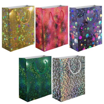 Пакет бумажный подарочный DE эффект: голография, 11,4х14,3х6,4см.