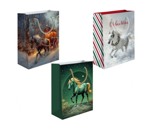 Пакет бумажный подарочный НГ "Год лошади", эффект: глянец, 18x23x10см, микс BC