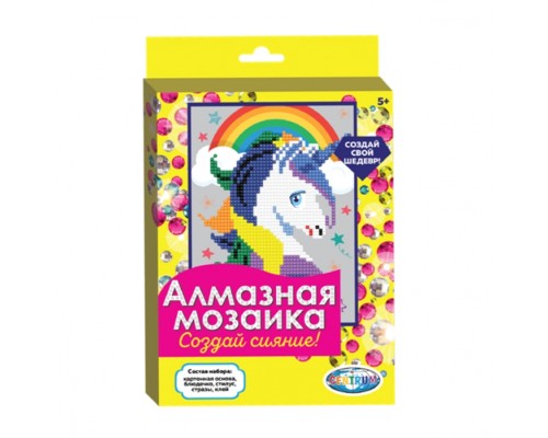 Алмазная мозаика "Единорог" 20х15см, частичное заполнение