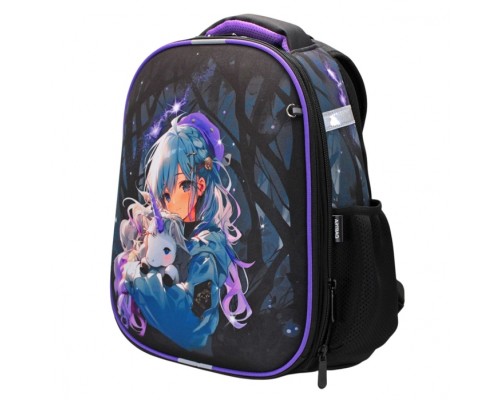 Рюкзак каркасный "Анимэ с единорогом" материал: полиэстер, 2 отделения на молнии, 1 боковой карман, внутренний органайзер для мелочей, цветной кеддер со светоотражающей нашивкой, эргономичная жесткая спинка, широкие регулируемые лямки, петля, ра