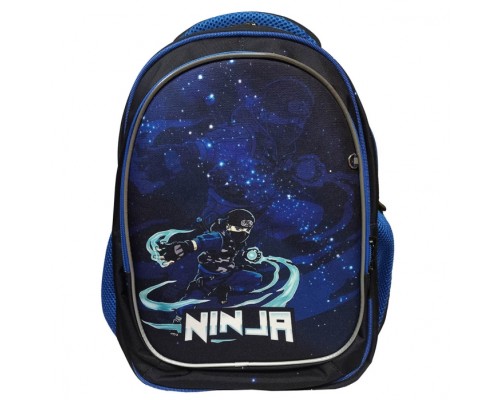 Рюкзак облегченный "Ниндзя" с анатомической спинкой, 3 отделениями на молнии, на каждой молнии 2 бегунка, размеры 40х32х16см, эргономичная анатомическая спинка, мягкие широкие регулируемые лямки, застежка спереди, внутри дополнительные отделения