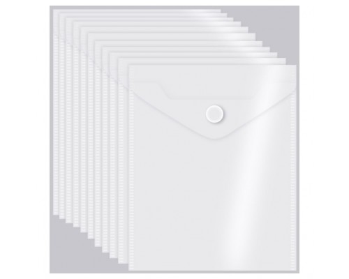 Папка-конверт на кнопке A6 (140x170 мм) 180 мкм, полипропилен, прозрачная, 10 шт в упаковке