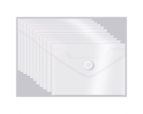 Папка-конверт на кнопке A7 (105x74 мм) 180 мкм, полипропилен, прозрачная, 10 шт в упаковке