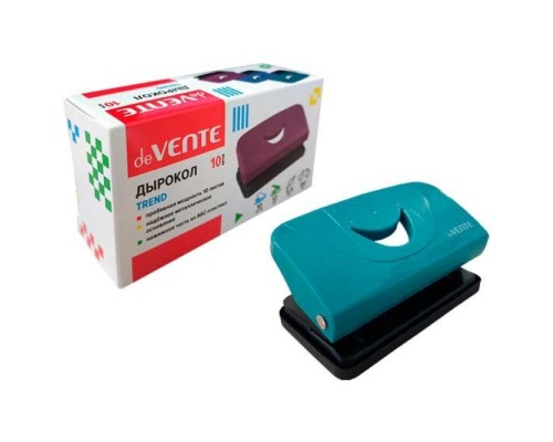 Дырокол "Trend" (10 листов) пластиковый, в картонной коробке, изумрудно-бирюзовый
