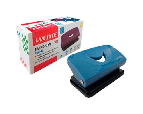 Дырокол "Trend" (10 листов) пластиковый, в картонной коробке, пепельно-синий