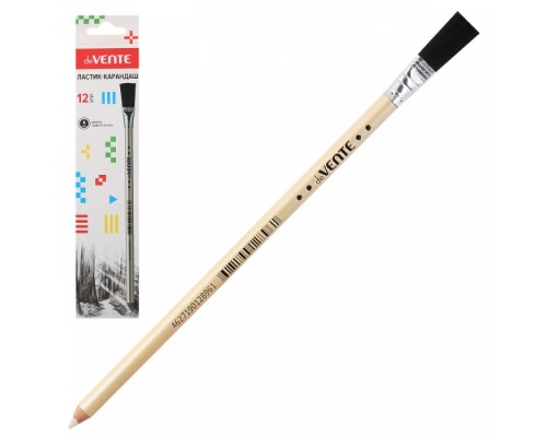 Ластик-карандаш "CombiMax" круглый деревянный корпус, грифель-ластик из синтетического каучука белого цвета диаметром 4 мм, с кисточкой, индивидуальная маркировка