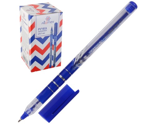 Ручка шариковая "Attomex" d=0,7 мм, ультра гладкое письмо, чернила на масляной основе, прозрачный корпус с дизайном, сменный стержень, индивидуальная маркировка, в картонной коробке, синяя