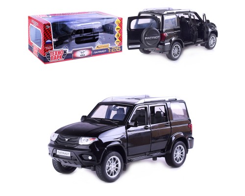 Машина металл UAZ Патриот 17,8 см, (свет-звук, откр. двери, черн.) инерц., в коробке