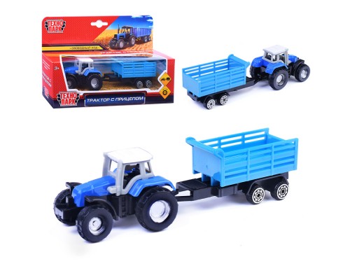 Модель металл Трактор с прицепом 16 см, коробке