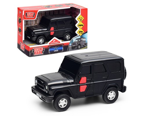 Машина пластик УАЗ Хантер 15 см, (свет-звук, 2 кнопки, черный) инерц, в коробке