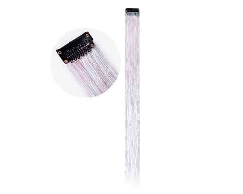 Цветная прядь для волос, Дождик, на заколке, 11 гр., Белый, 50*3,2 см, 1 шт.