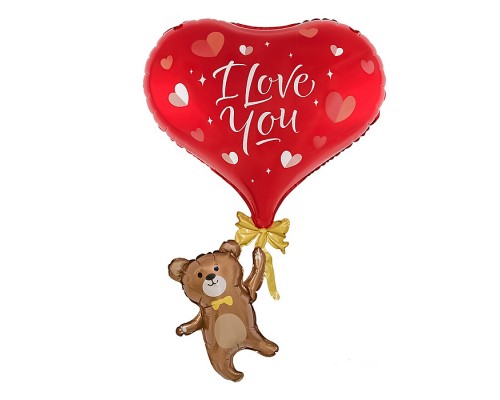 Шар (33''/84 см) Фигура, Мишка с сердцем, 1 шт. в уп.