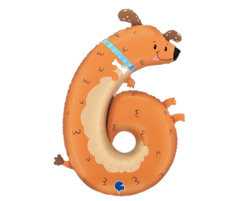 Шар (35''/89 см) Цифра, 6 Щенок, 1 шт. в уп.