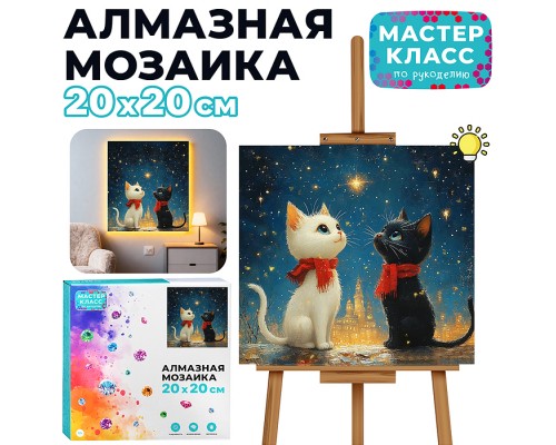 Мозаика алмазная "Дружные котята" (светится в темноте) 20*20см.