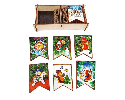 Набор "Новогодние флажки" (дерево) (7х4,5 см) 12 дет.