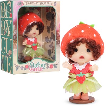Виниловая кукла Baby Cute Flower с подставкой, 10 см "Клубника"