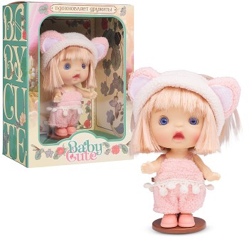 Виниловая кукла Baby Cute в шапке с ушками, 10 см
