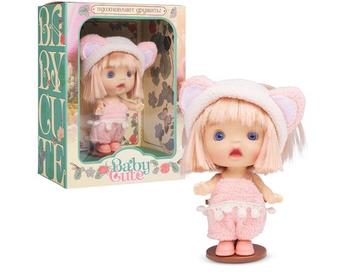 Виниловая кукла Baby Cute в шапке с ушками, 10 см
