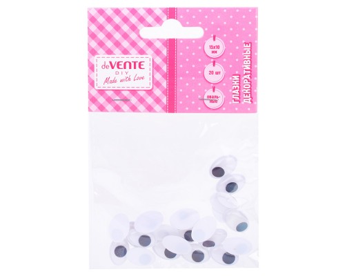 Глазки декоративные, овальные пластиковые, размер 15x10 мм, 20 шт в пластиковом пакете с блистерным подвесом