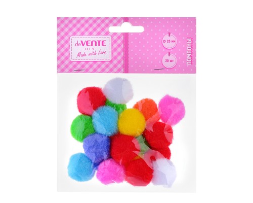 Набор помпонов для творчества 25 мм, 20 шт, в пластиковом пакете с блистерным подвесом, цвета ассорти