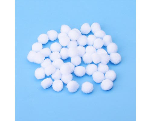 Набор помпонов для творчества 15 мм, 50 шт, цвет белый.