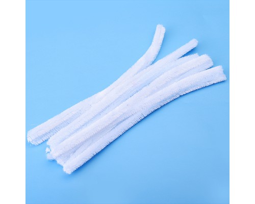 Проволока пушистая Шенил для творчества 1,5x30 см, 10 шт, цвет белый, в пластиковом пакете с блистерным подвесом