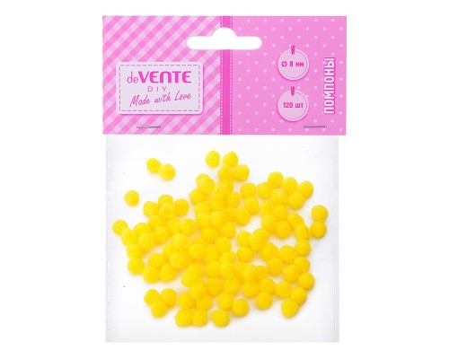 Набор помпонов для творчества 8 мм, 120 шт, цвет желтый.