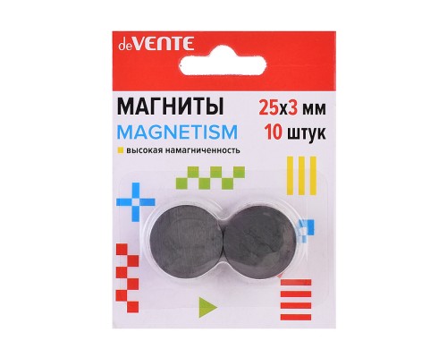 Магниты для рукоделия "MAGNETISM" 25x3 мм, 10 шт, ферритовые, чёрные, высокая намагниченность, в картонном блистере