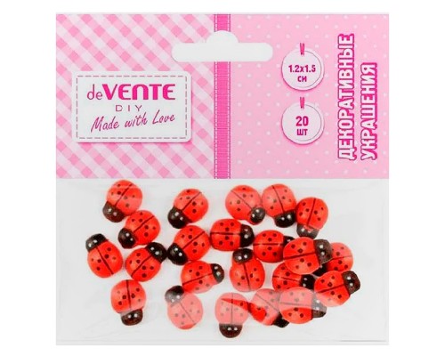 Декоративные украшения "Божьи коровки" деревянные, самоклеящиеся, размер 12x15 мм, 20 шт, красный