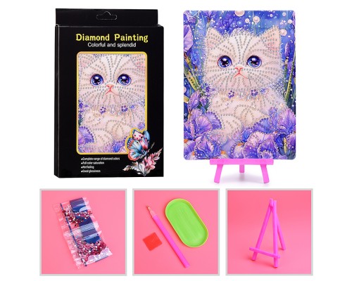 Мозаика алмазная "Белый котик" 15*20см