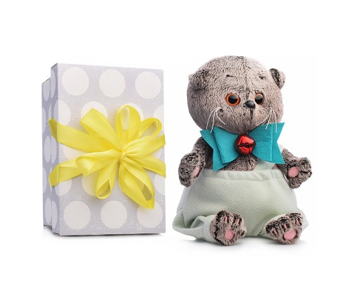 Кот Басик BABY в шортиках и банте с колокольчиком