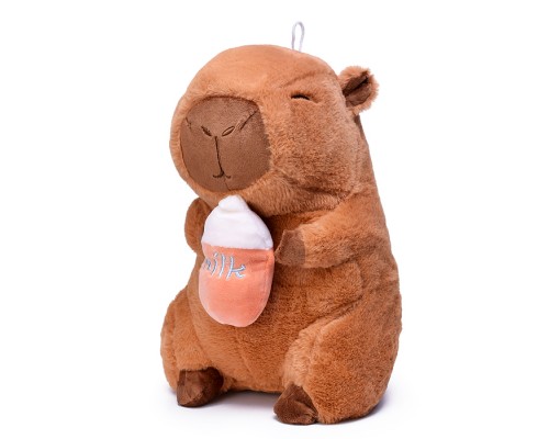 Мягкая игрушка "Капибара" с бутылочкой, 30 см.