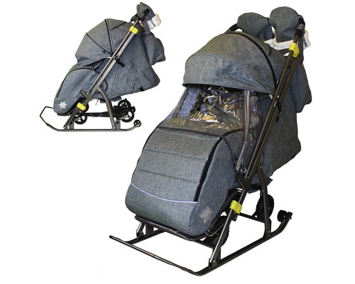 Санки-коляска Кидс 3-3С (серо-зеленый джинс)