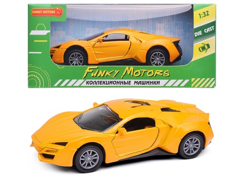 Жёлтая инерционная спортивная машинка die-cast,1:32, открывающиеся двери