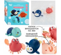 Игрушки для ванной заводные 3 шт (черепаха, краб, пингвин)