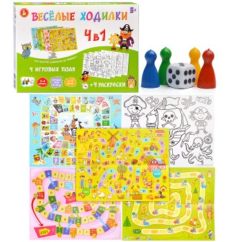 Игра настольная ходилка "Веселые ходилки 4 в 1"