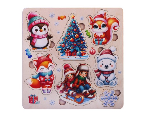 Пазл-вкладыш "Дети на санках"