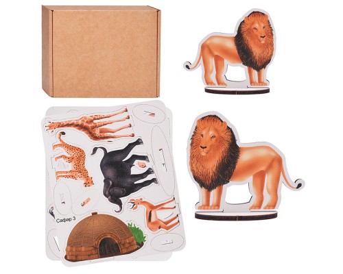 Игровой набор "Сафари" (дерево) крафтовая коробка