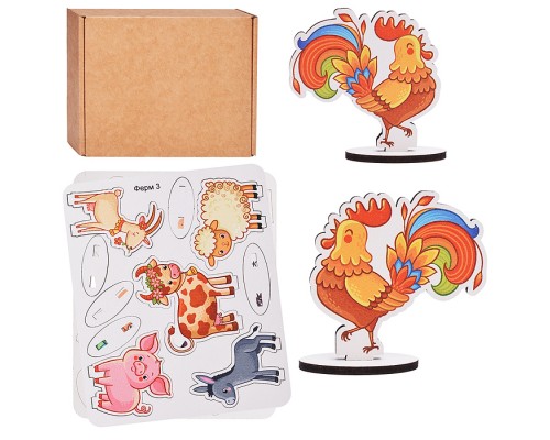 Игровой набор "Ферма" (дерево) крафтовая коробка