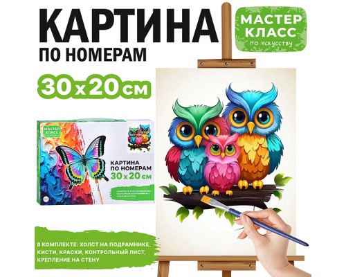 Набор для рисования "Картина по номерам 30х20 см. Семья сов"