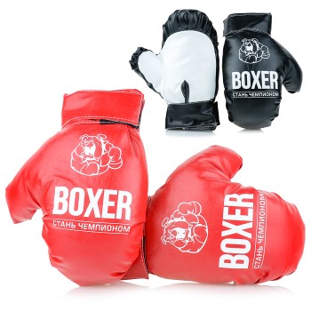 Детские игровые боксерские перчатки (1 пара) цвет, в сетке (черные)