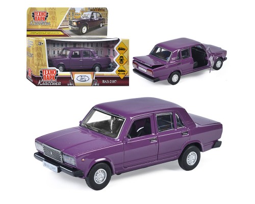 Машина металл ВАЗ-2107 12 см, (двери, багаж, баклажан) инерц, в коробке