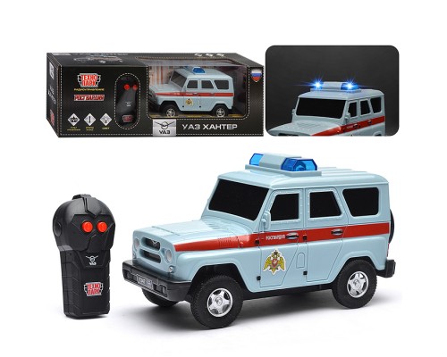 Машина р/у УАЗ Хантер Росгвардия 15 см, свет, серый, в коробке