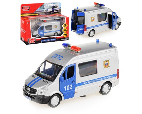 Машина Mercedes-Benz Sprinter Полиция 14см, (открыв. двери) инерц. в коробке