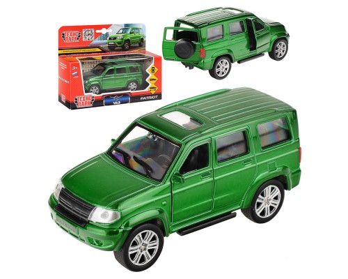 Машина металл УАЗ Patriot 12см,(откр. двери и багажник,зеленый) инерц. в коробке