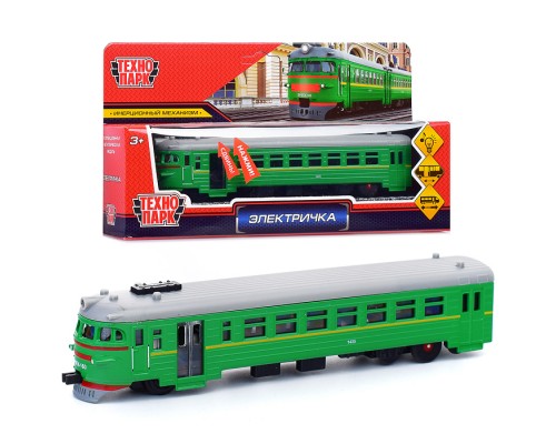 Модель металл Электричка 19 см, (свет-звук, двери, зеленый) инерц, в коробке