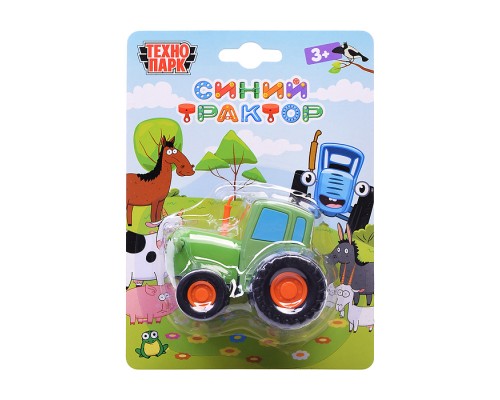 Машина металл Синий трактор 7,5 см, зеленый, блист.
