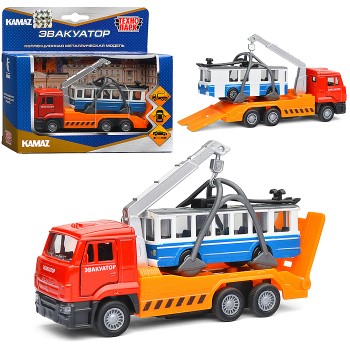 Машина Камаз Эвакуатор 12см.+Троллейбус 7,5см., в коробке
